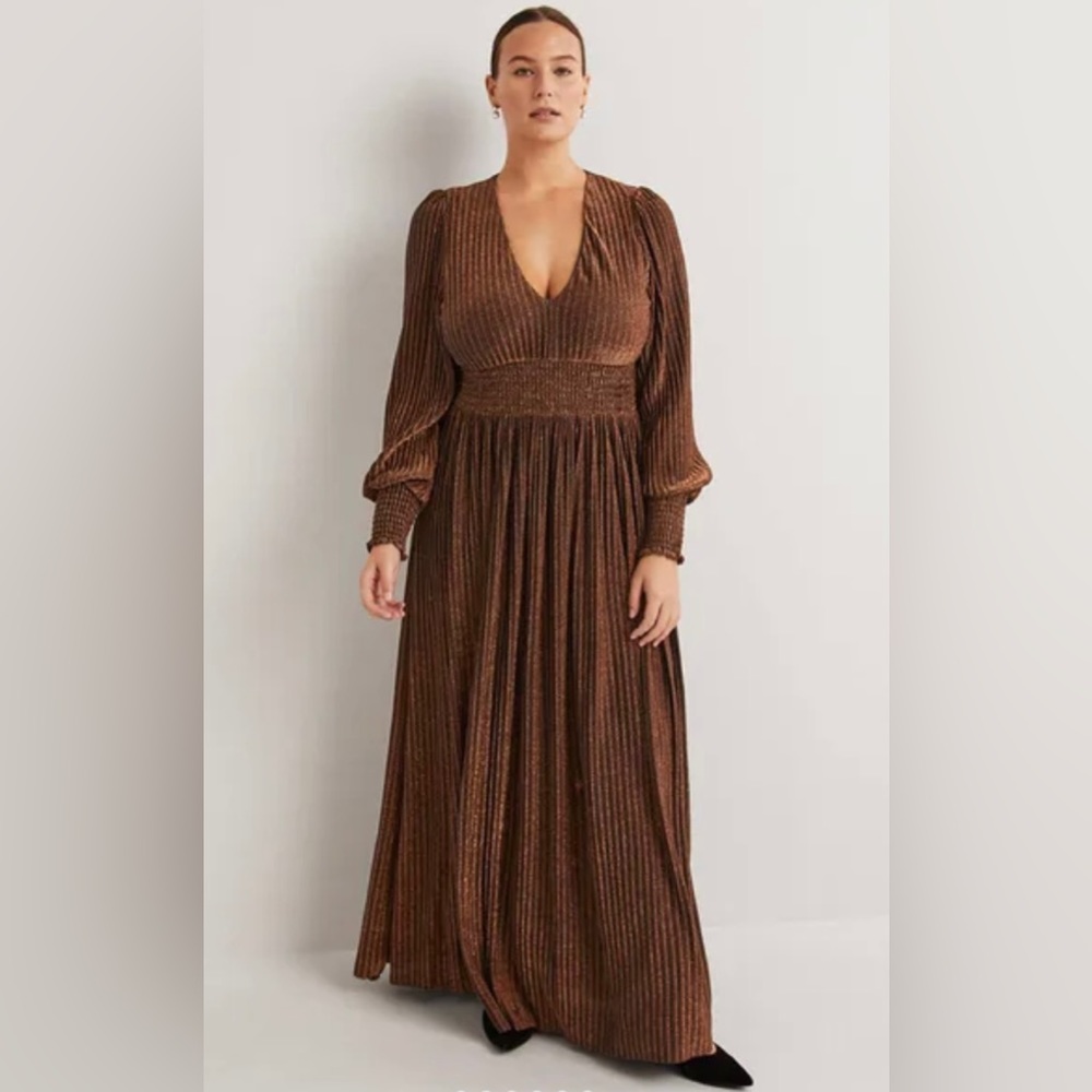 Boden Bronze Metallic Maxi Dress, sz 4P